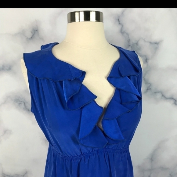 Amanda Uprichard Royal Blue Midi Dress ruffles 100% silk classic party size Smal - Picture 2 of 8